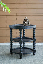 Round Three Tiered Side Table with Rattan Shelf