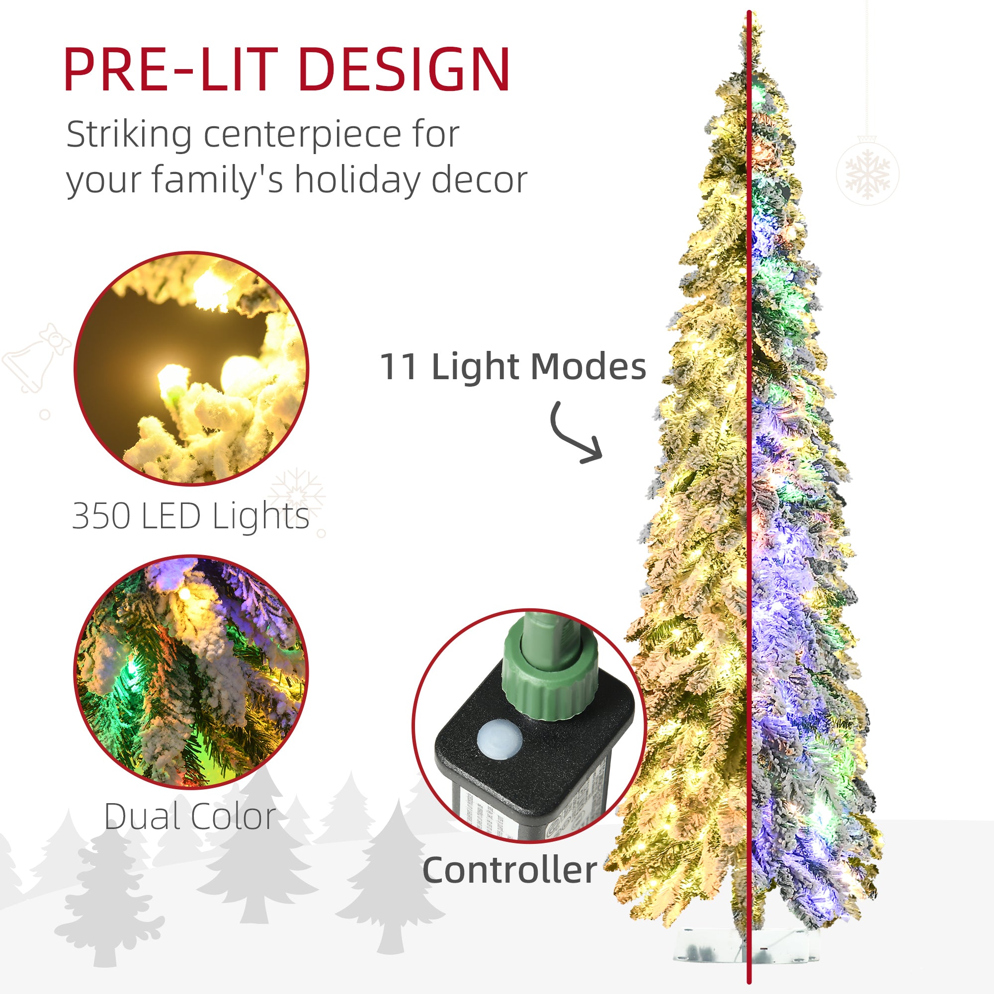 HOMCOM 6ft Tall Prelit Pencil Artificial Christmas Tree