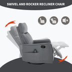 Grey Faux Leather Heat Massage Manual Recliner Chair