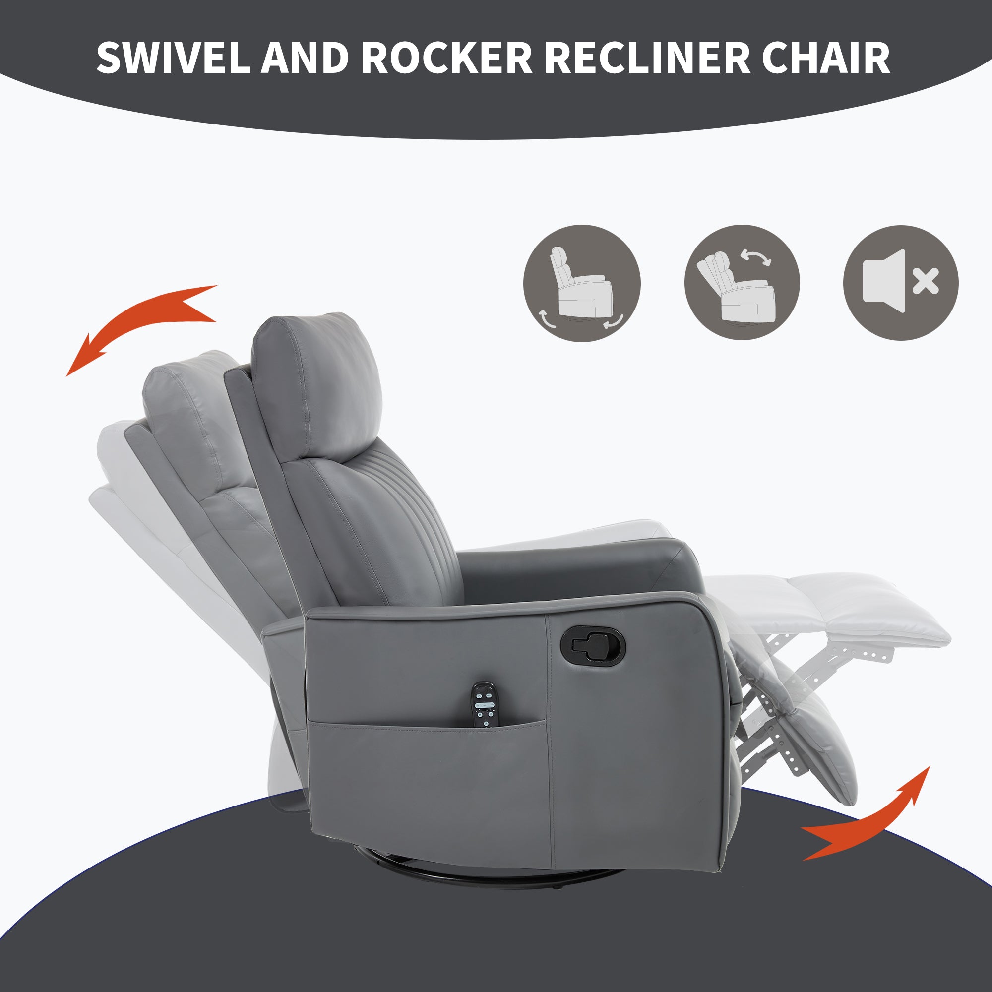 Grey Faux Leather Heat Massage Manual Recliner Chair