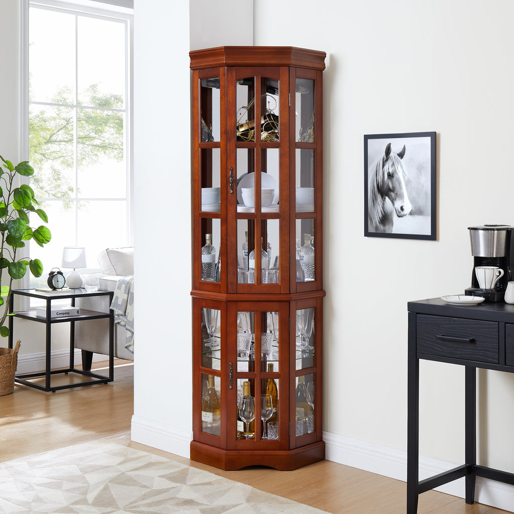 Corner Curio Cabinet with 5 Shelves and Lighting System