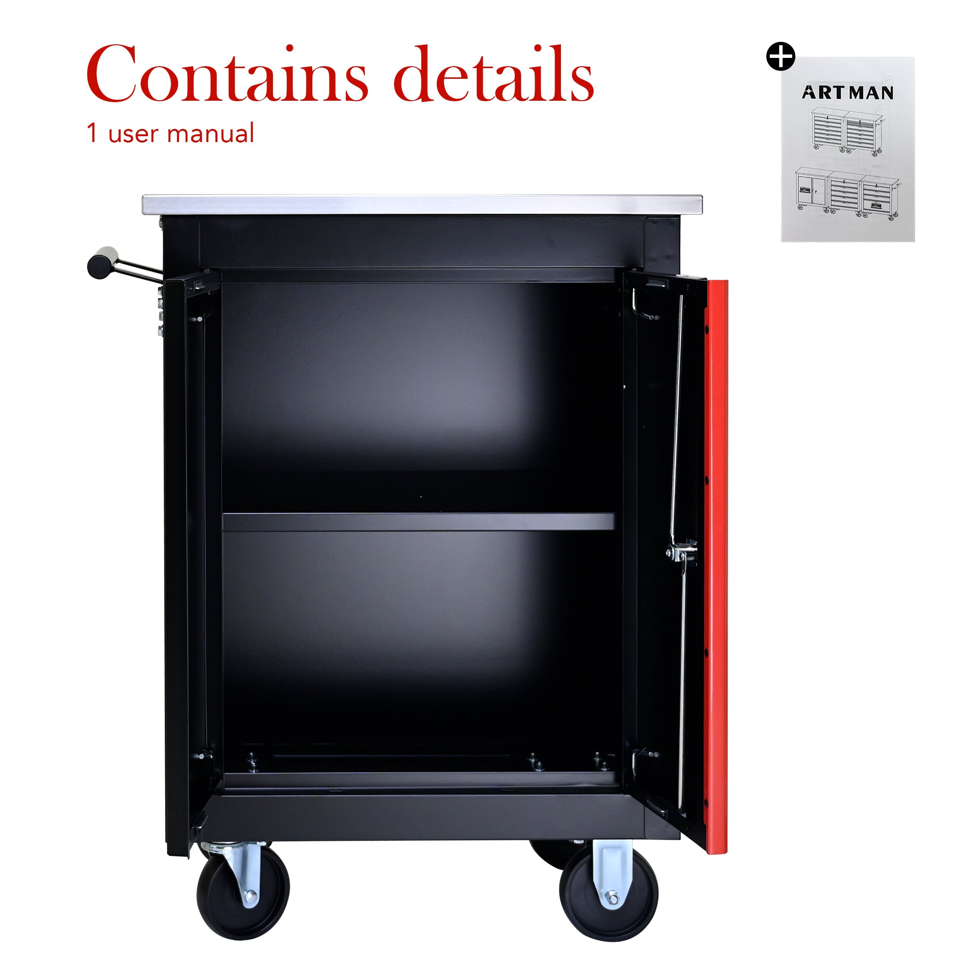 Double-Door Clapboard Multi-Function Tool Cart - Black & Red