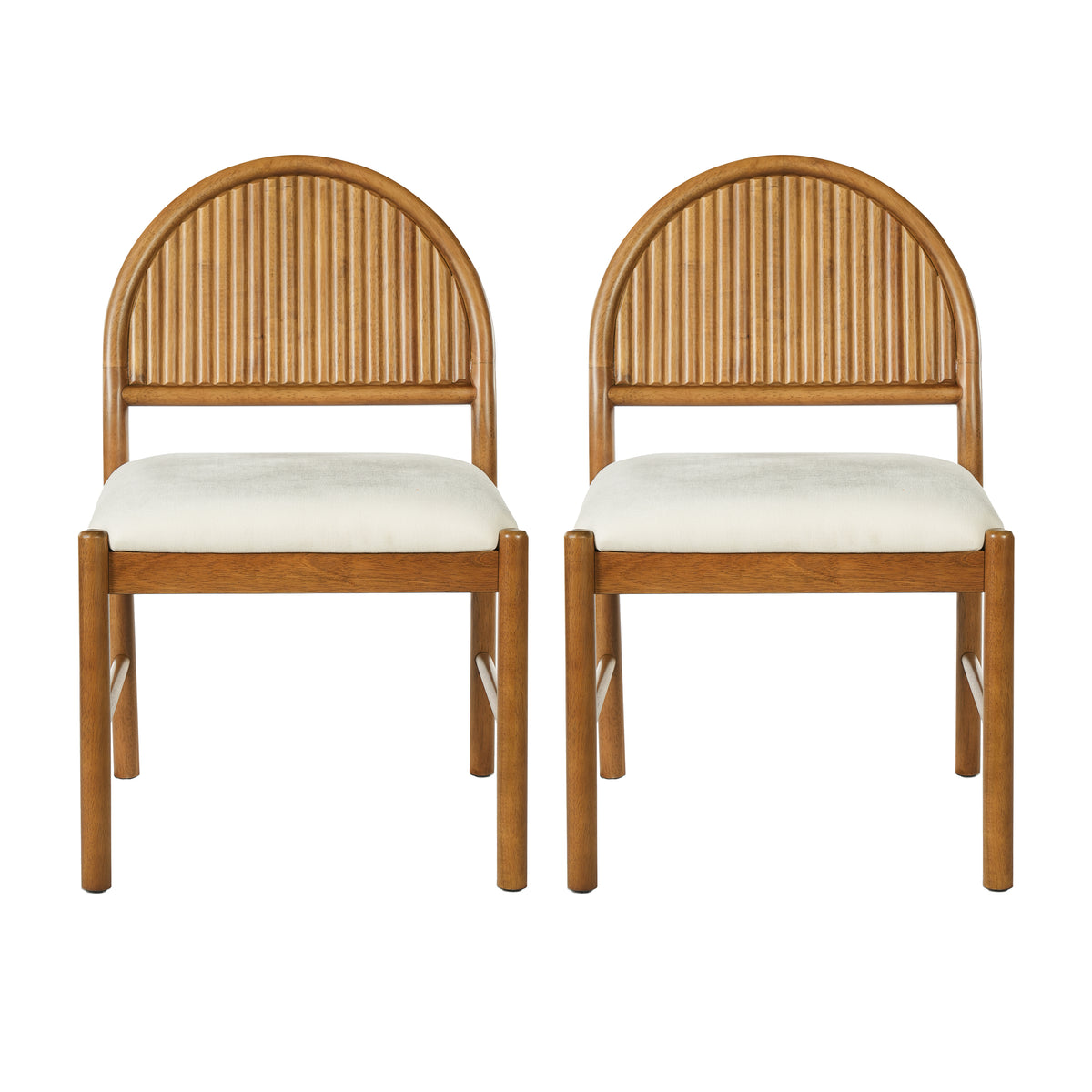 Rubber Wood Dining Chairs, Upholstered Kitchen Chairs with Fluted Backrest, Mid Century Dining Room Chair with