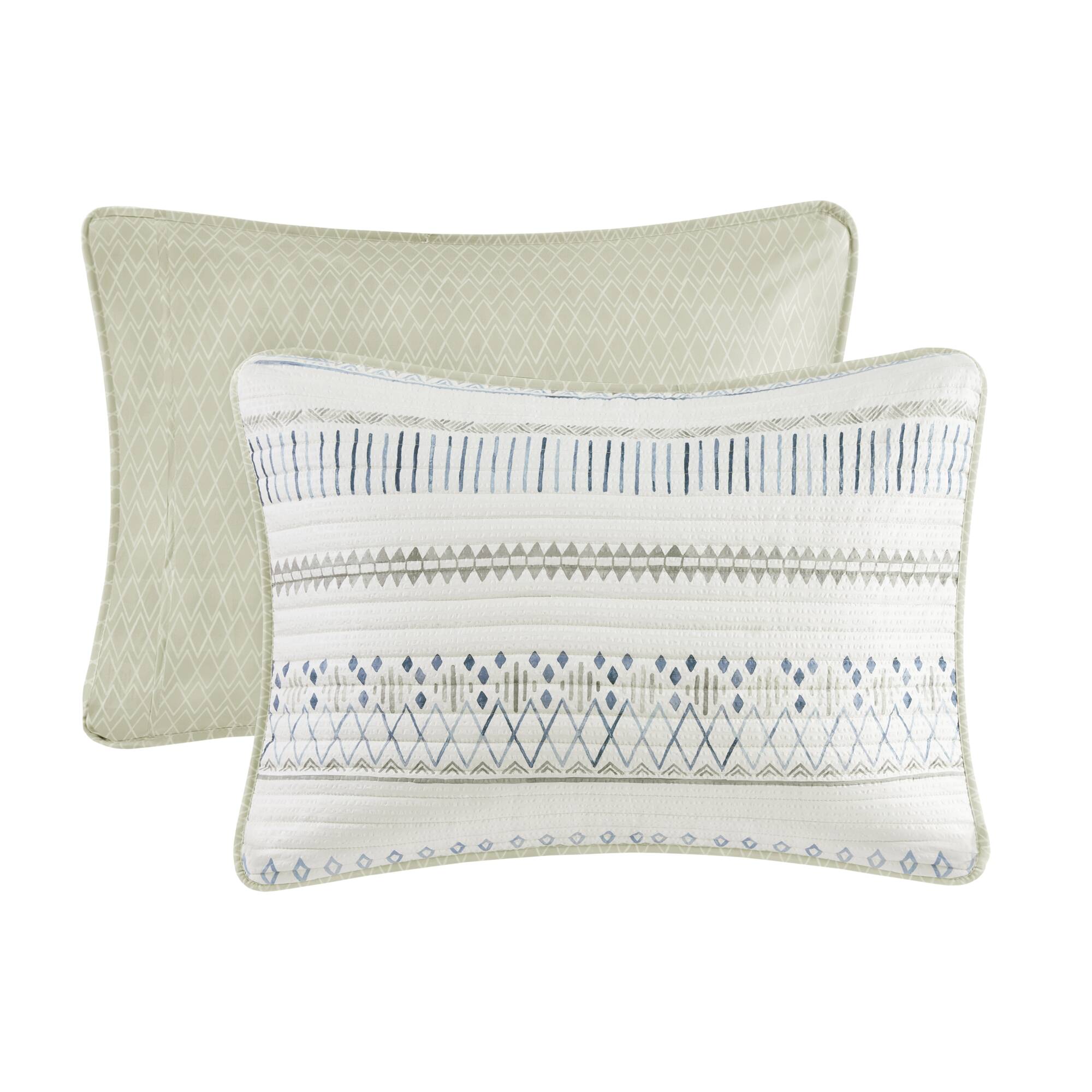 3 Piece Seersucker Quilt Set Taupe/Blue Full/Queen