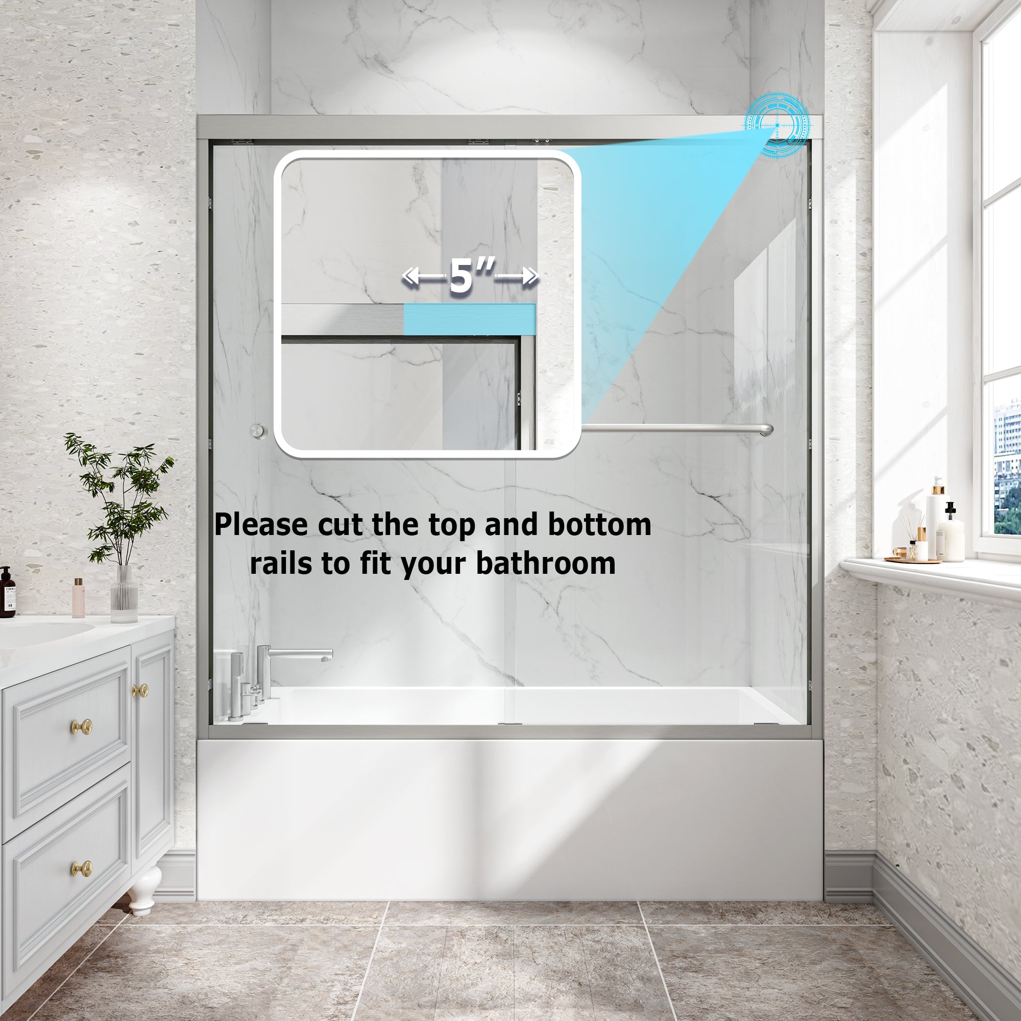 Brushed Nickel Reversible Installation Double Bypass Sliding Shower Door