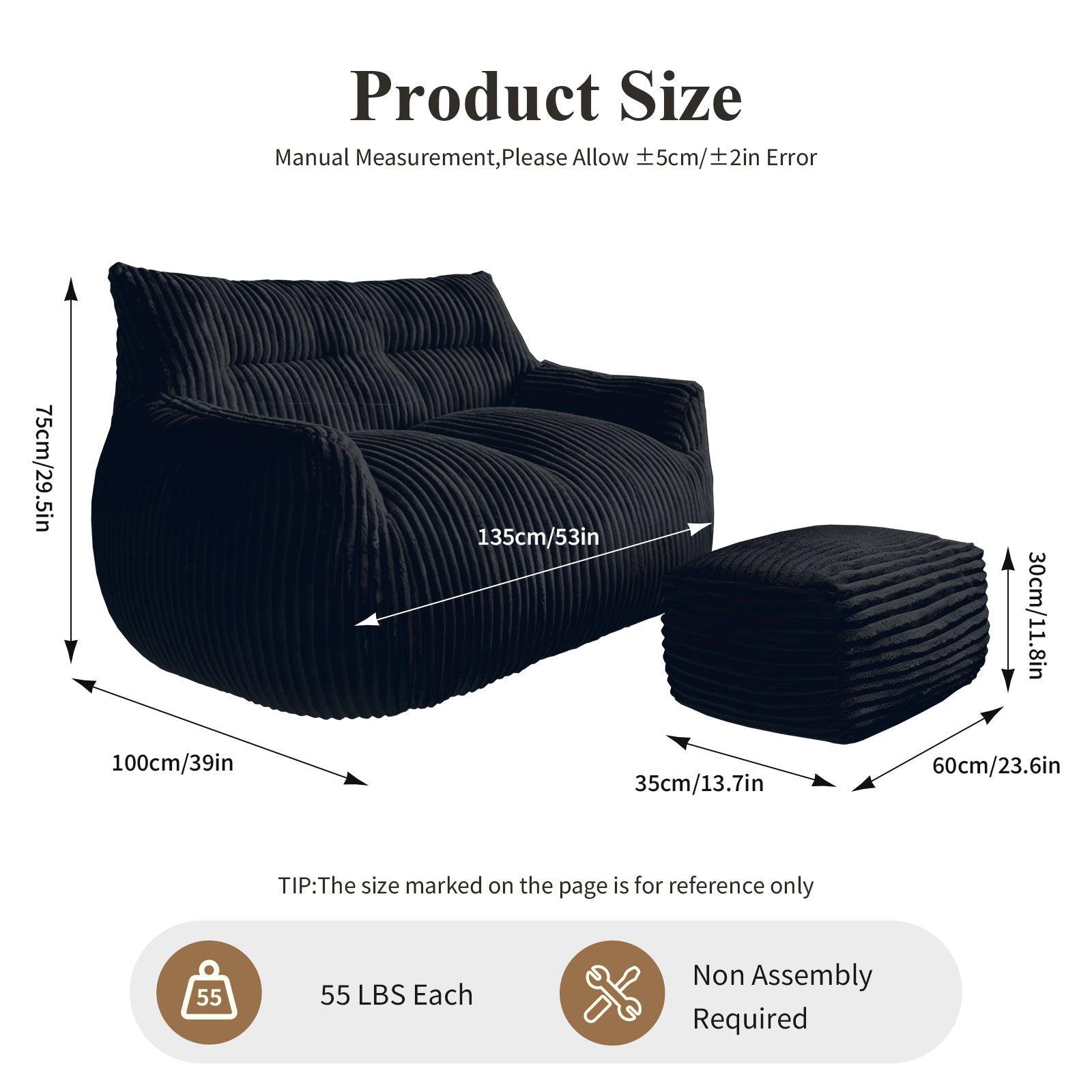 Cloud-Love Oversized Double Sofa with Footrest
