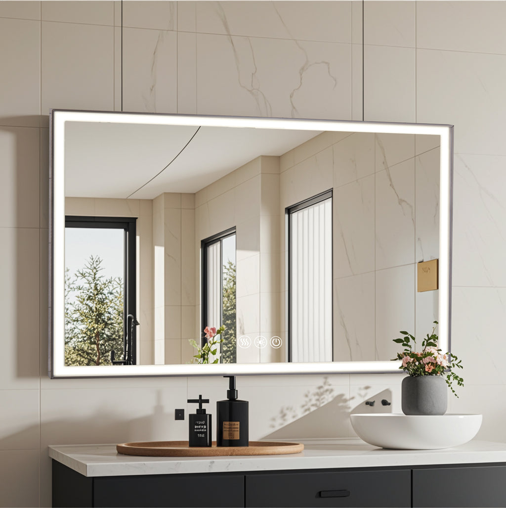 48" x 32" LED Bathroom Mirror with Brushed Aluminum Frame