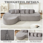 Boneless L-Shape Sectional Curved Sofa with Pillows