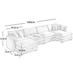 Corduroy Sofa - Modern Upholstered 4 Seater with Footstools