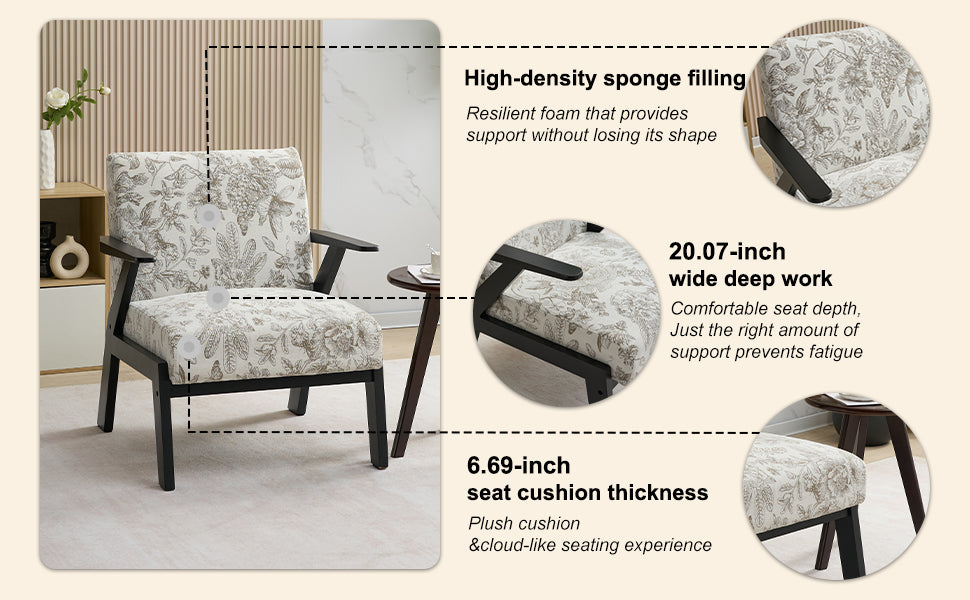 Mid-Century Modern Lounge Armchair - Seat Cushion - Beige & Grey