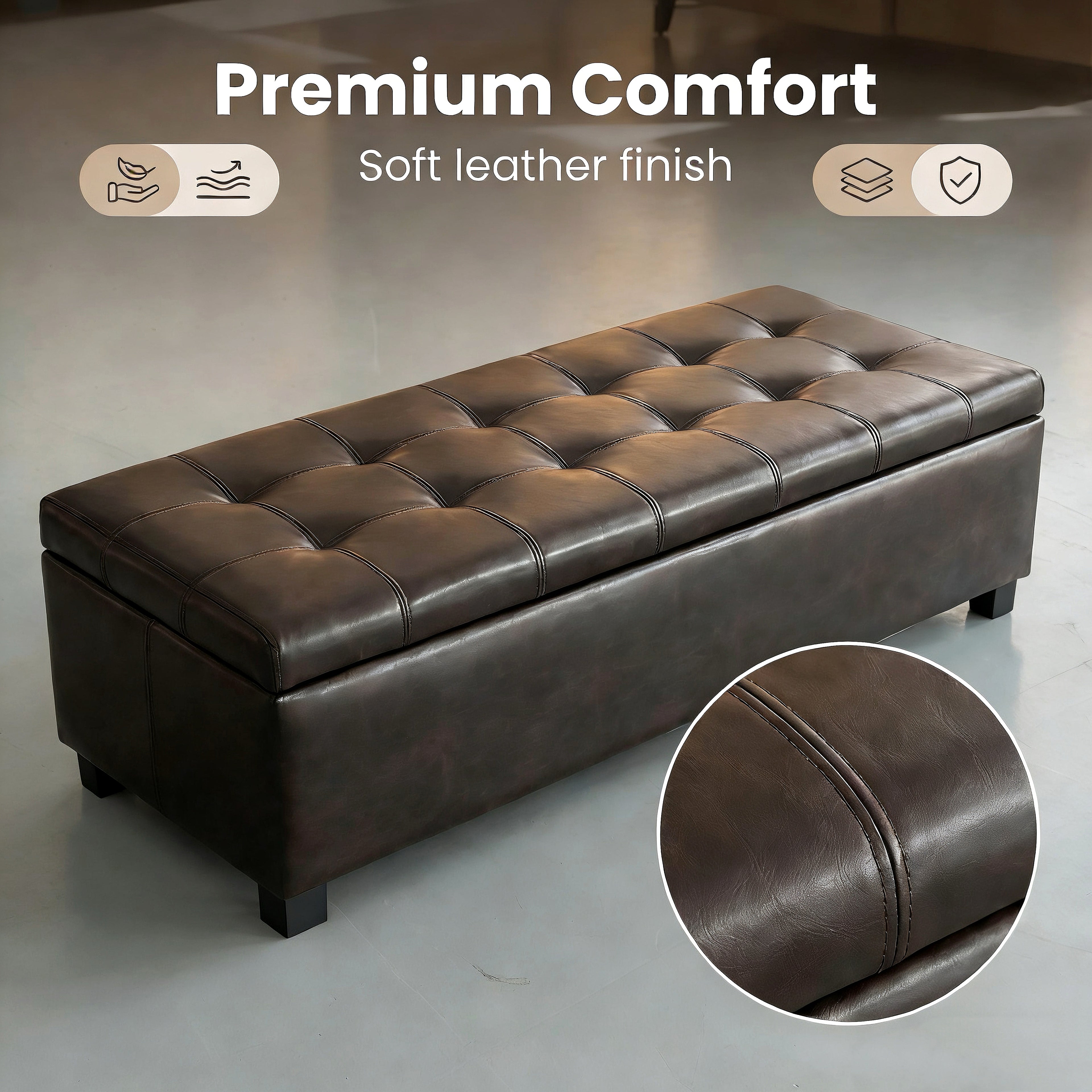 Tufted Storage Ottoman with Wooden Legs