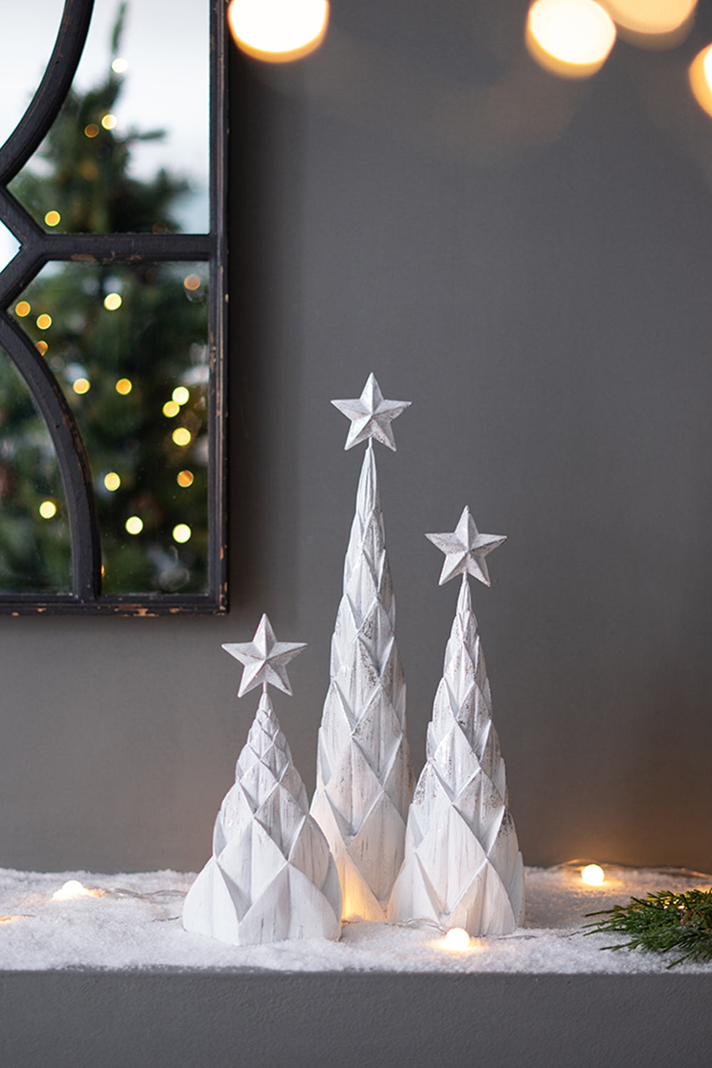 Set of 3 Resin White/Silver Foil Christmas Trees