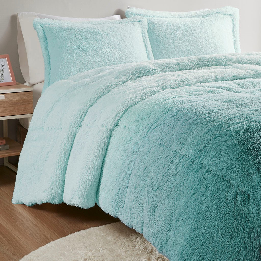 King/Cal King Ombre Shaggy Long Fur Comforter Mini Set