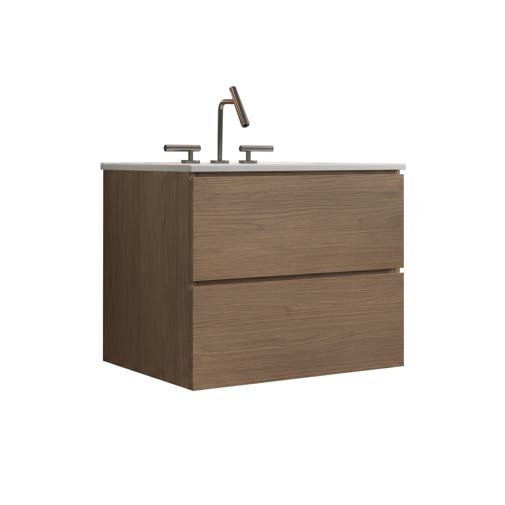 TIA Wall Mount 24" Bathroom Vanity, Walnut Brown, Ceramic Sink