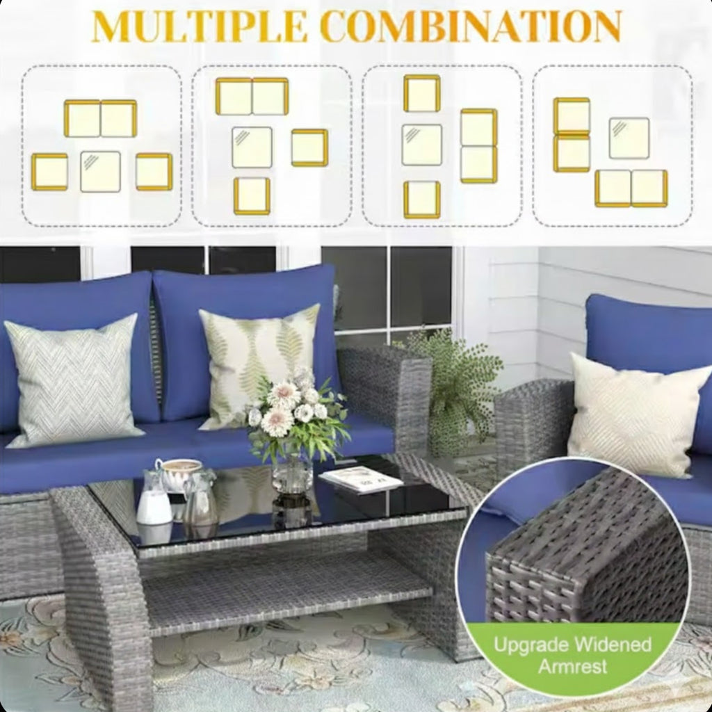 4-Piece Wicker Patio Conversation Set with Glass Table