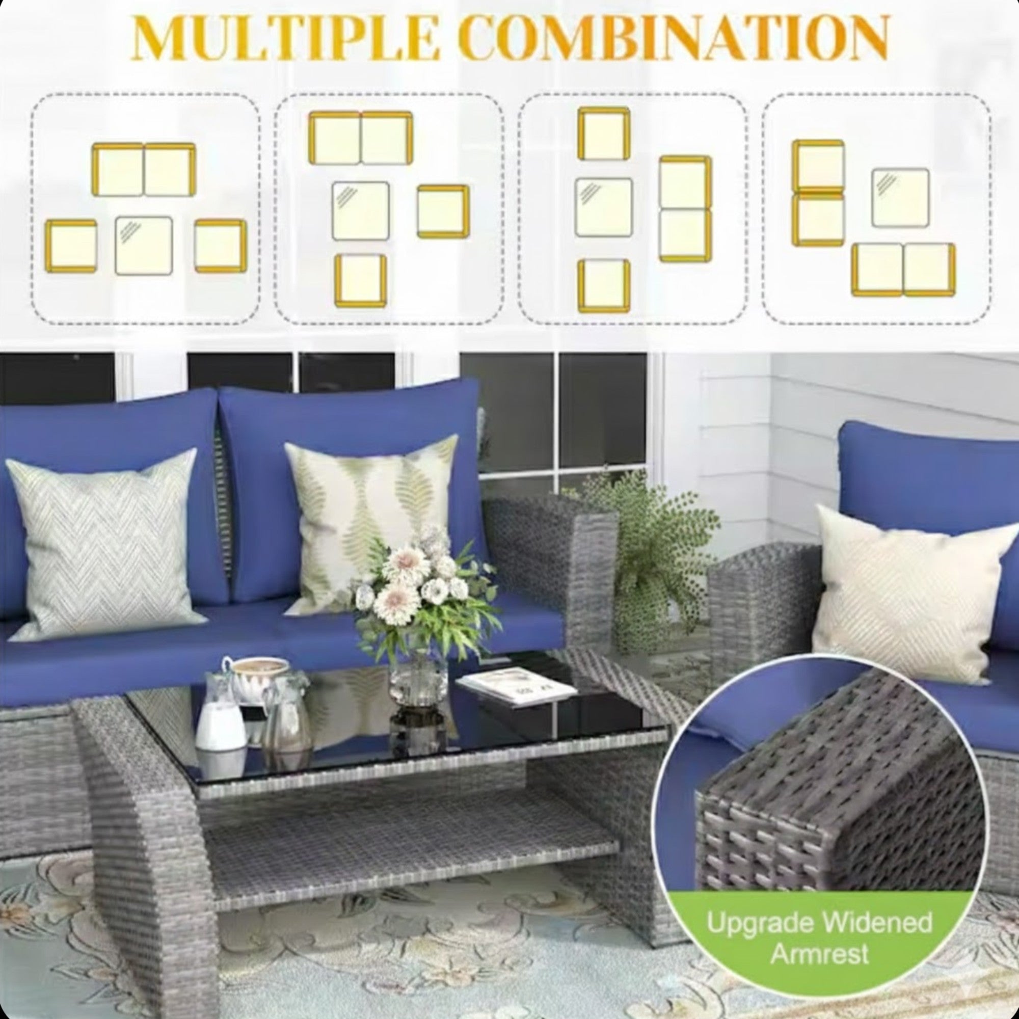4-Piece Wicker Patio Conversation Set with Glass Table