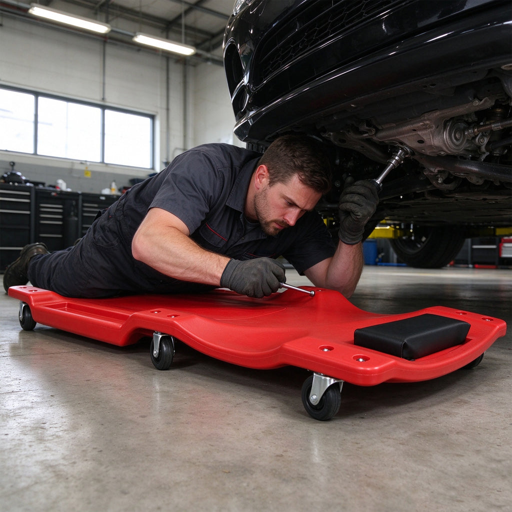 40-Inch Red Low Profile Garage Creeper with Padded Headrest