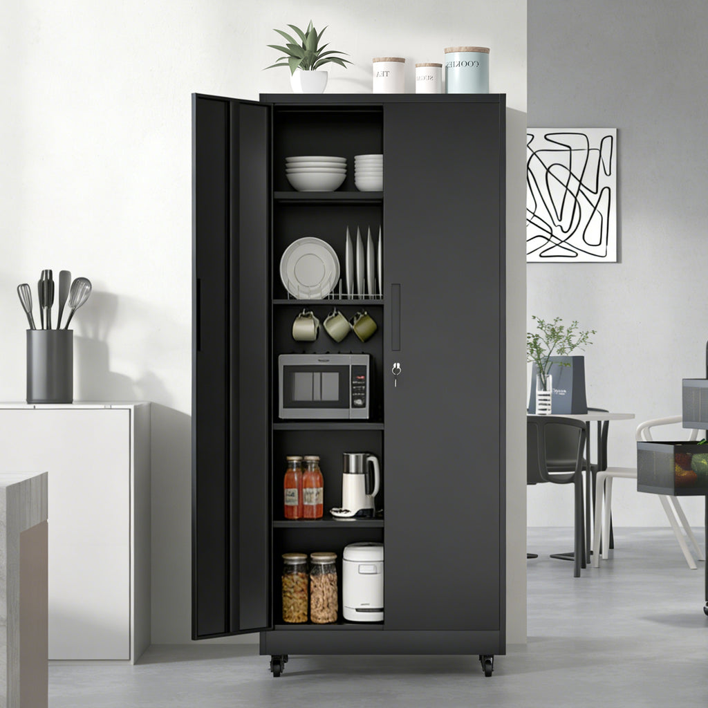 71"H Metal Garage Storage Cabinet with Wheels and Lock