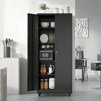 71"H Metal Garage Storage Cabinet with Wheels and Lock