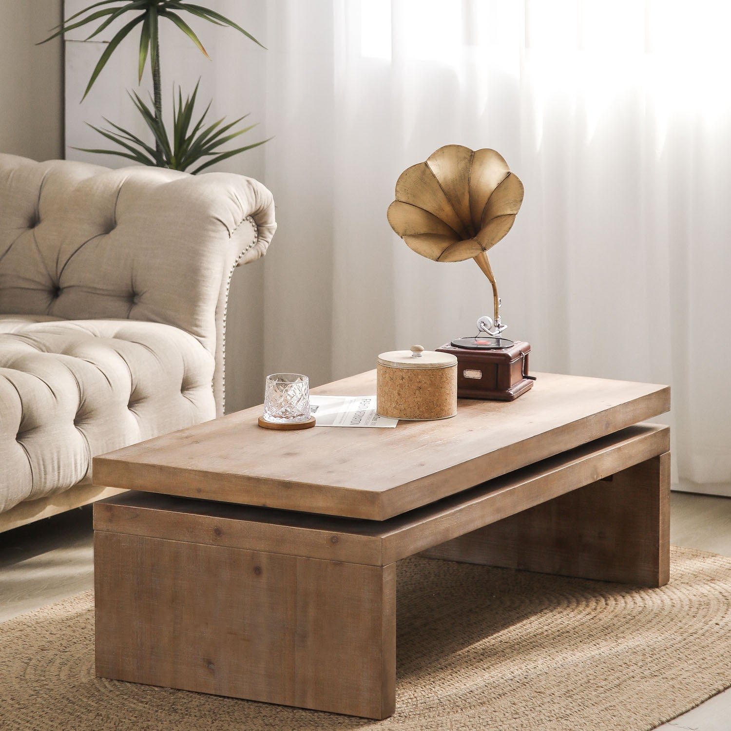 Modern Rustic Wood Coffee Table – Rectangular Living Room Center Table