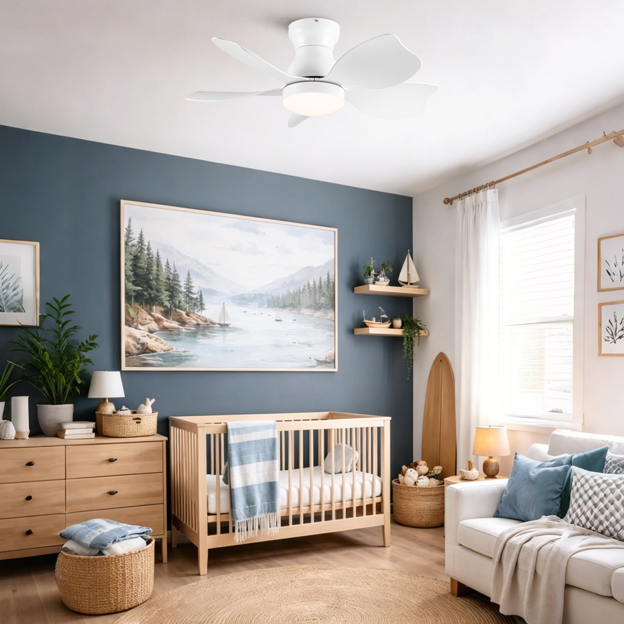 30 Inch Low Profile Flush Mount Ceiling Fan with Light