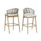 Outdoor 30.25" Seat Height Aluminum Frame Barstools with PE Rattan Backrest