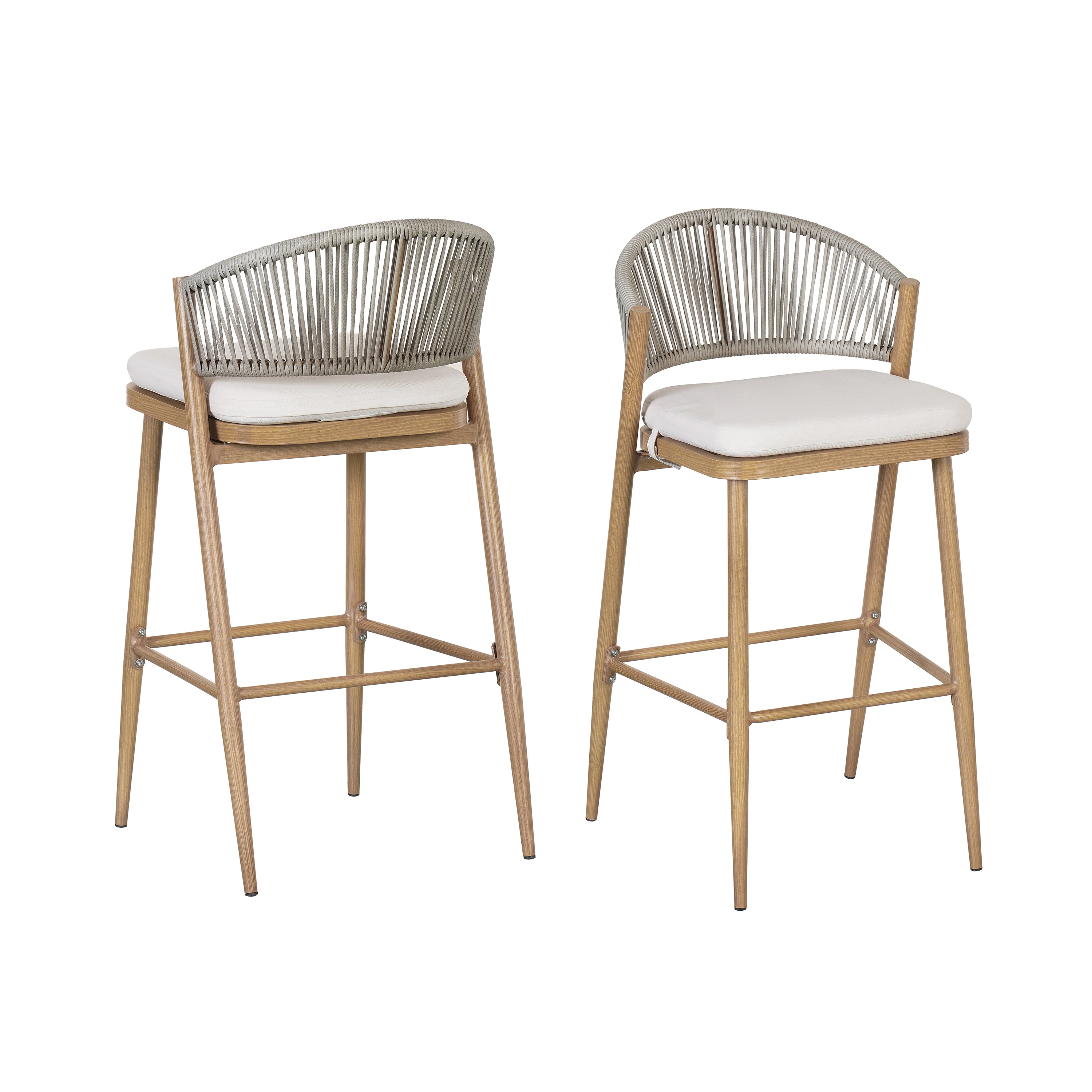 Outdoor 30.25" Seat Height Aluminum Frame Barstools with PE Rattan Backrest