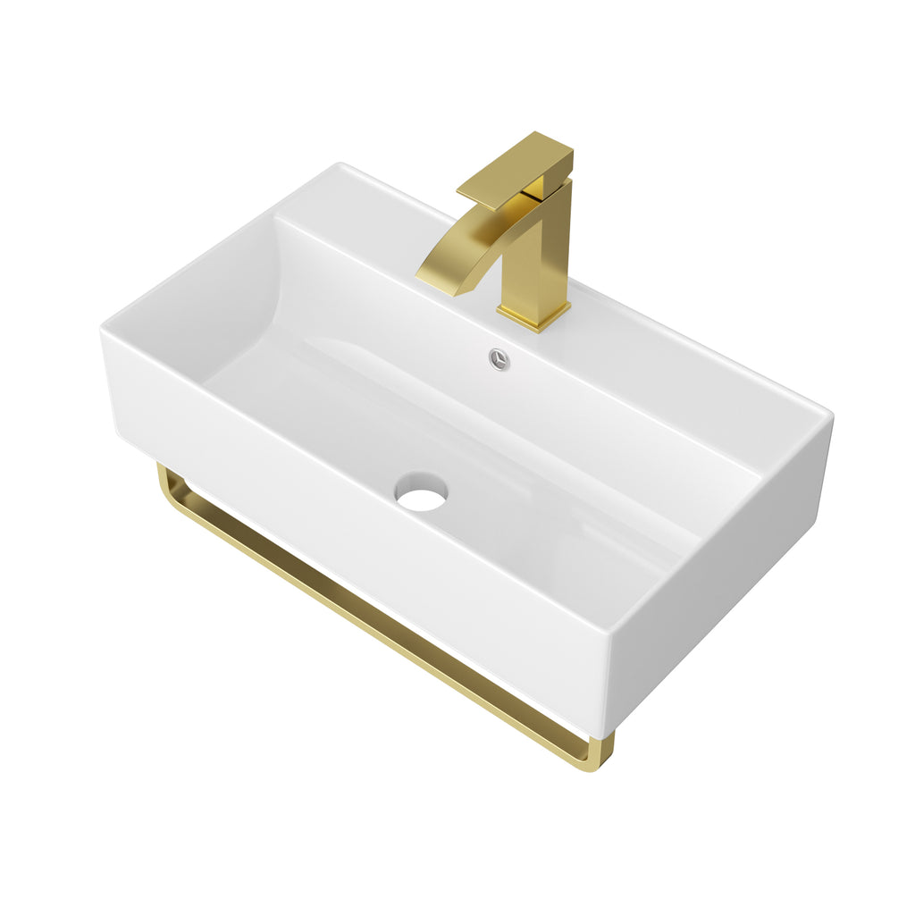 21"x12" Wall-Mounted Rectangular Ceramic Bathroom Sink