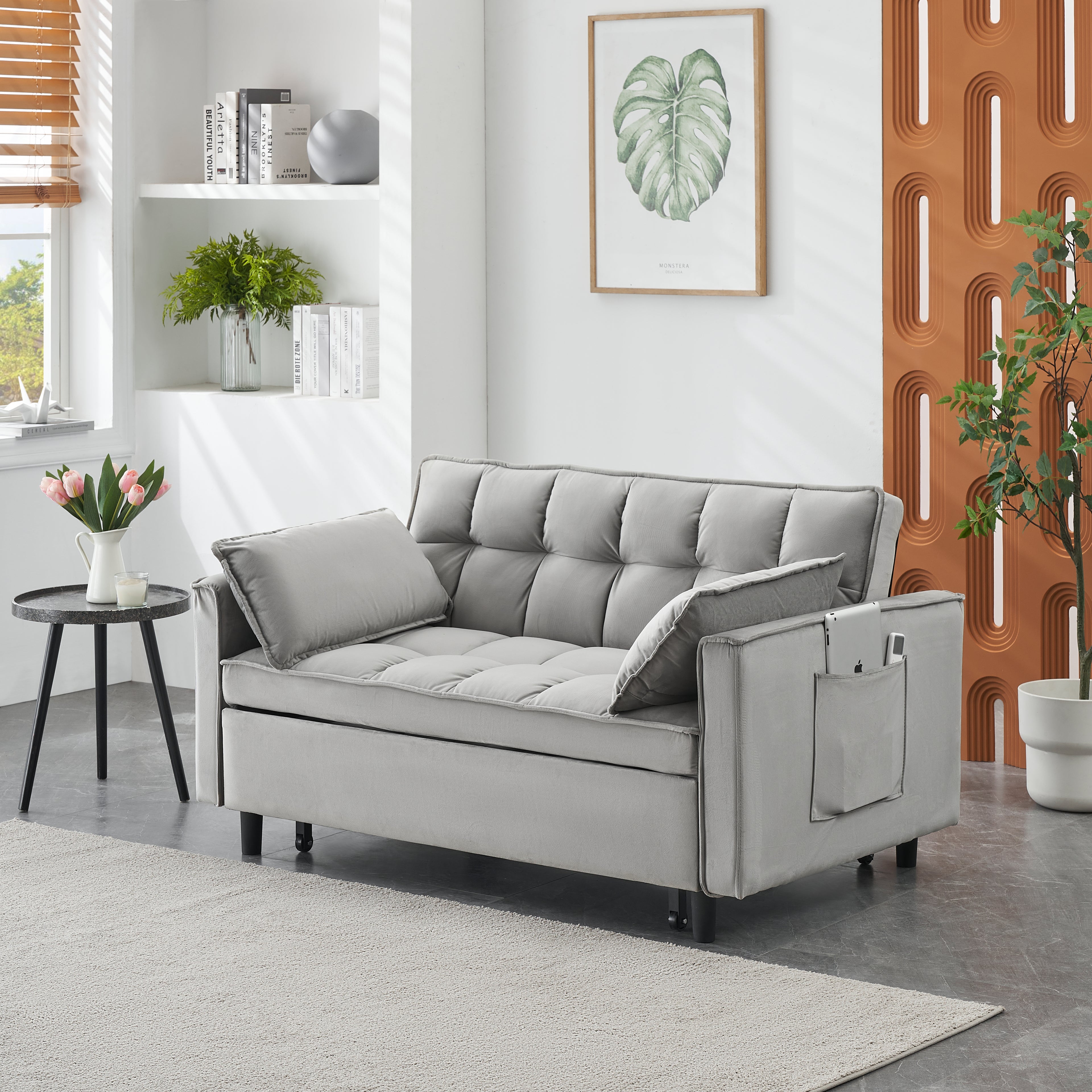 Modern Velvet Loveseat Futon Sofa Couch Pullout Bed