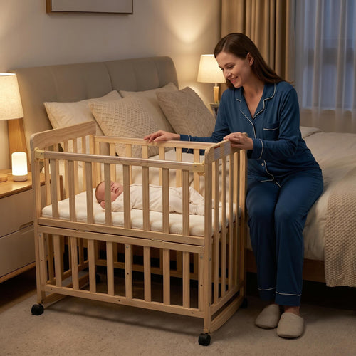 Portable Pine Wood Bedside Bassinet
