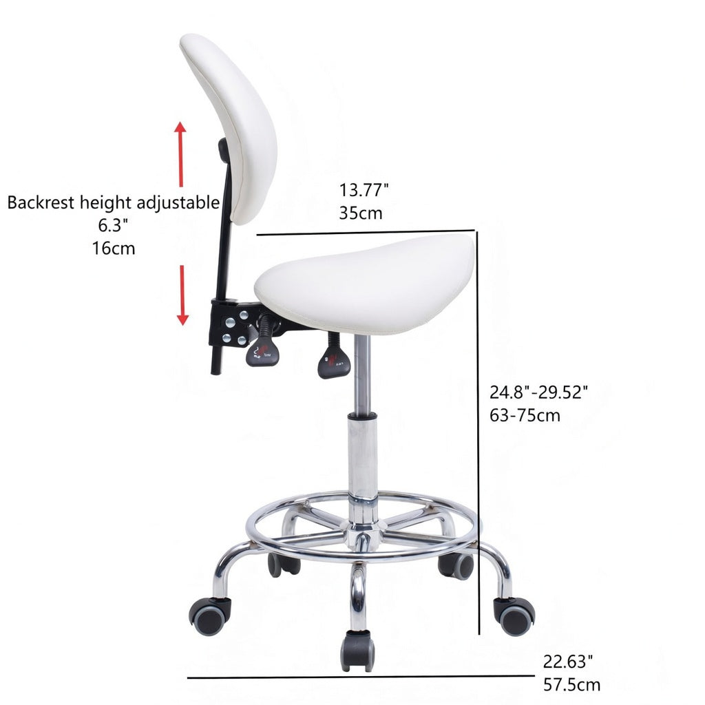 Saddle Stool Chair with Backrest - White
