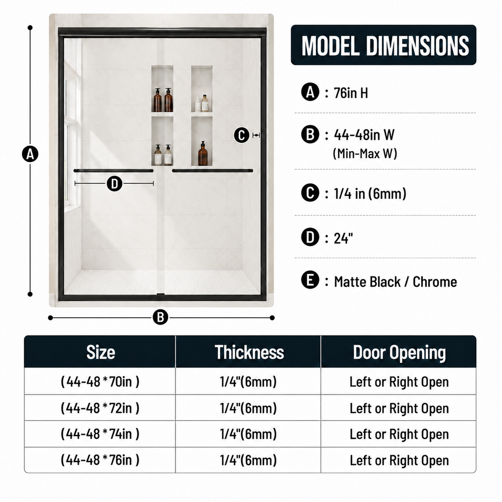 Framed Double Sliding Shower Door - 44-48" W x 76" H