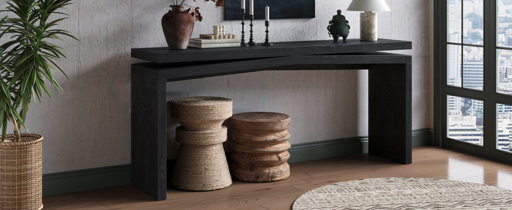 65-Inch Rustic Solid Wood Veneer Console Table