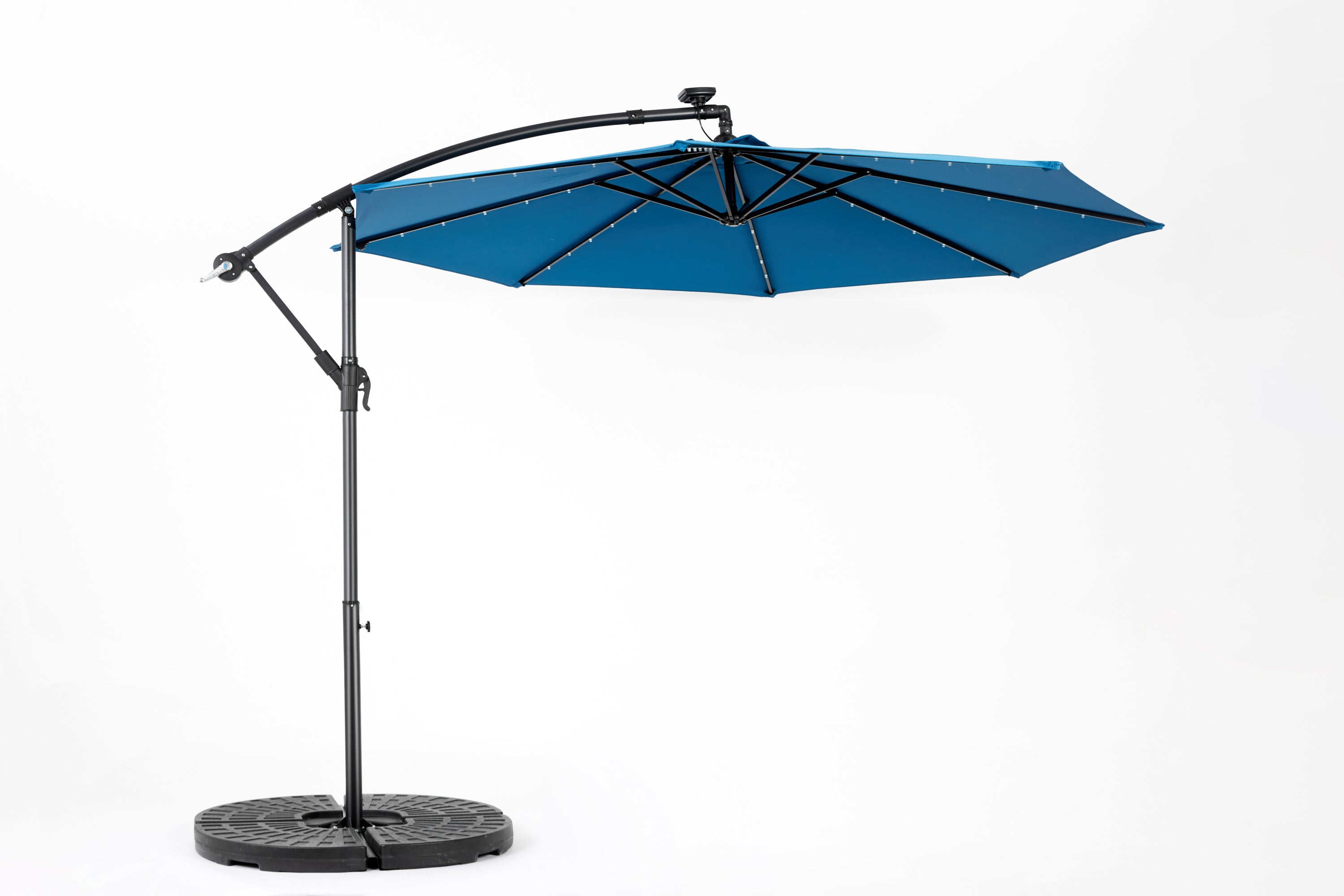 10ft Solar LED Offset Hanging Market Patio Umbrella in Dark Blue
