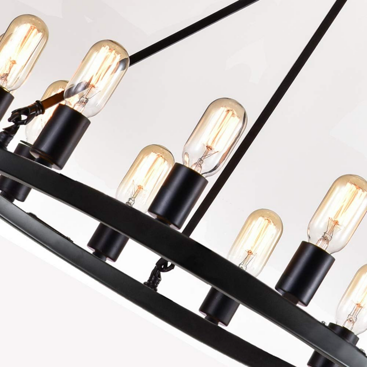 Wagon Wheel Chandelier, 24.2-Inch, 12-Light, Black Metal