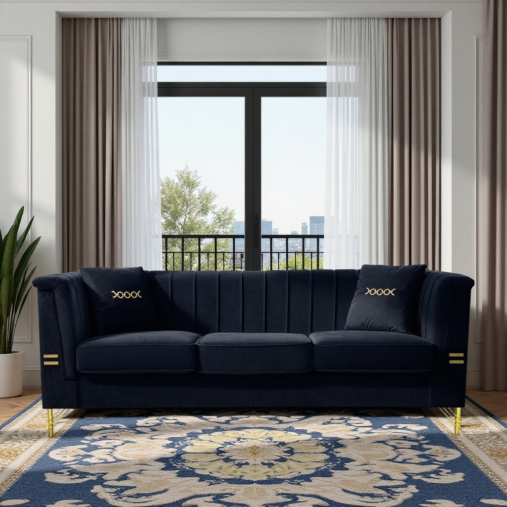 FX-P82-BK2 Modern Velvet 3-Seater Sofa