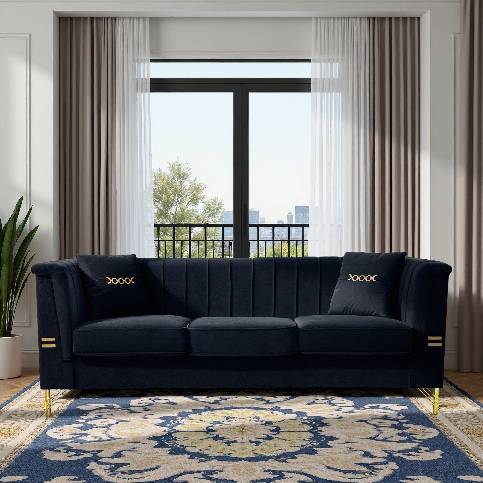 FX-P82-BK2 Modern Velvet 3-Seater Sofa
