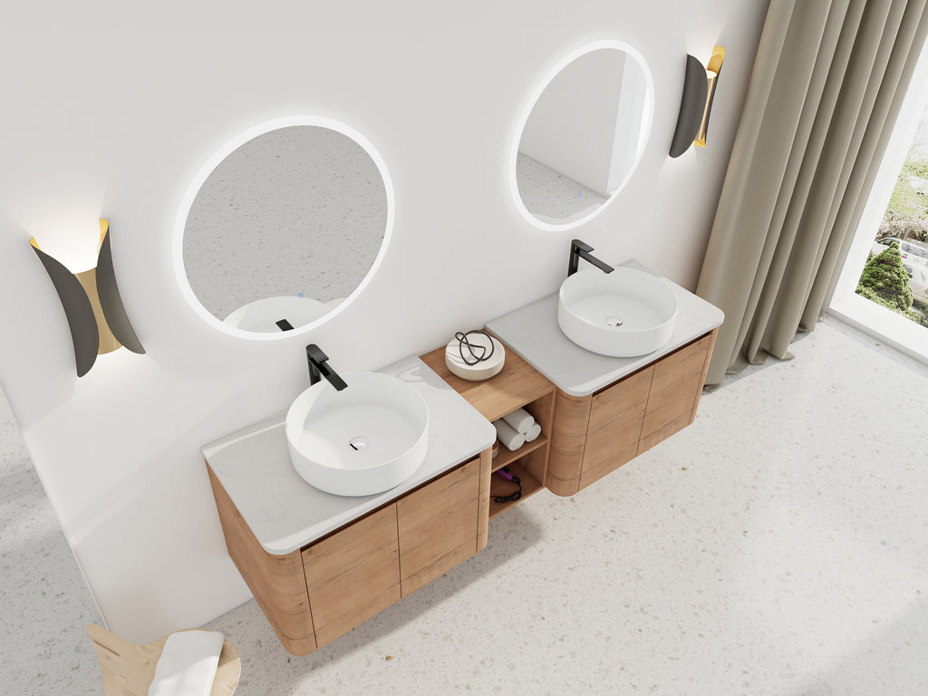 72'' Wall-Mounted Bathroom Vanity With Ceramic Art Sink