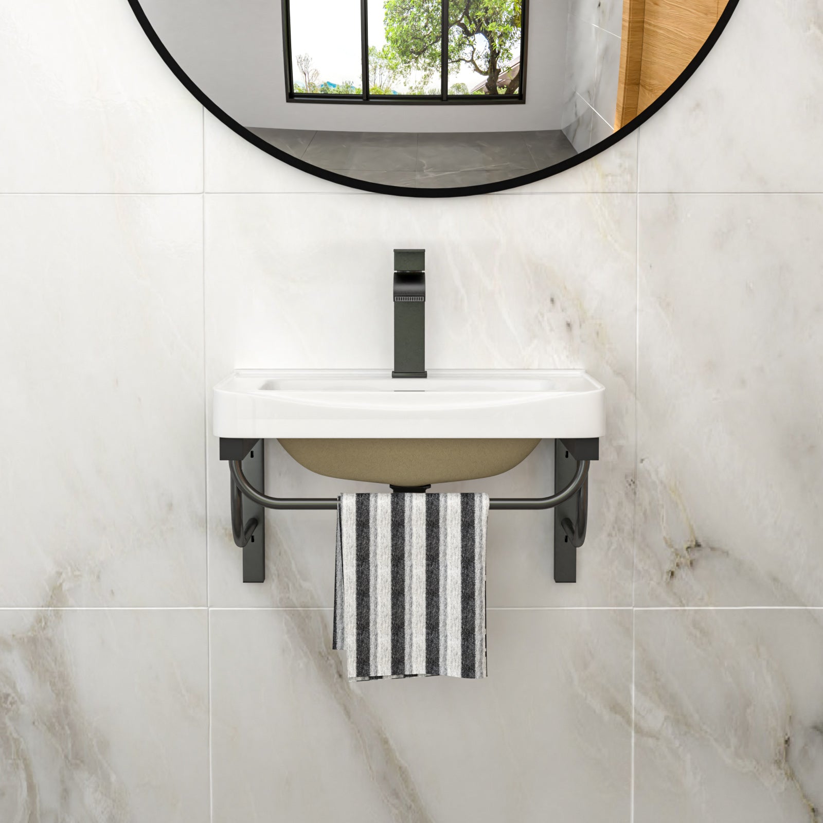 Wall-Mounted Rectangular Ceramic Bathroom Sink