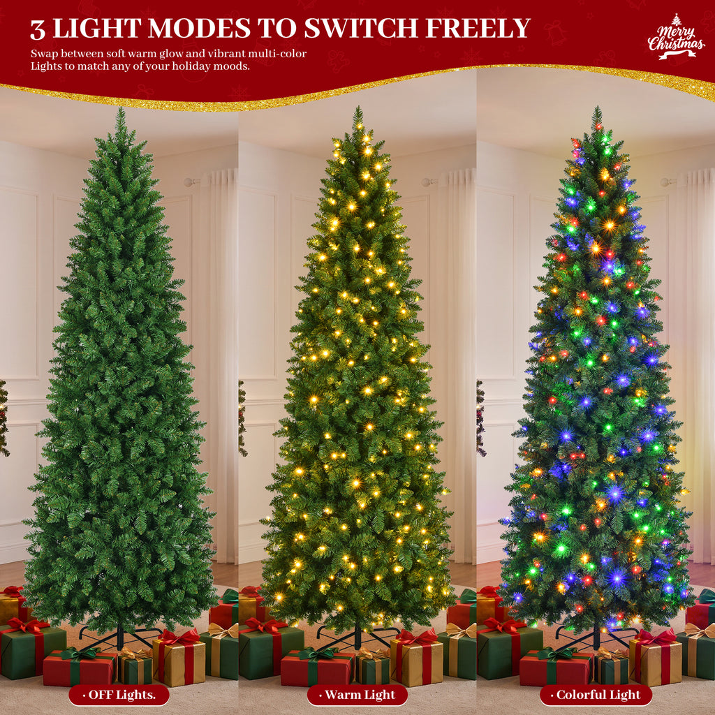Prelit Pencil Christmas Tree, 9-Foot, Warm White & Multi-Color Lights