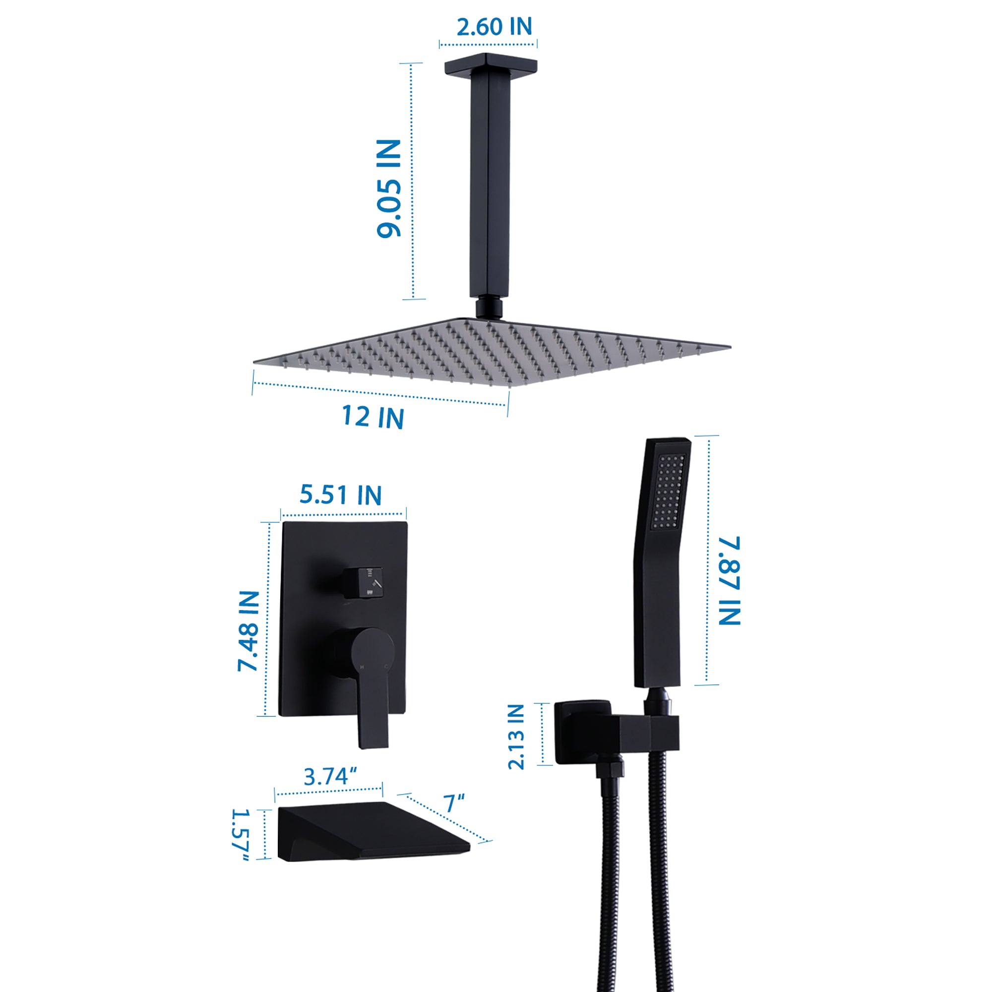 12 Inch Rainfall Shower Faucet Set