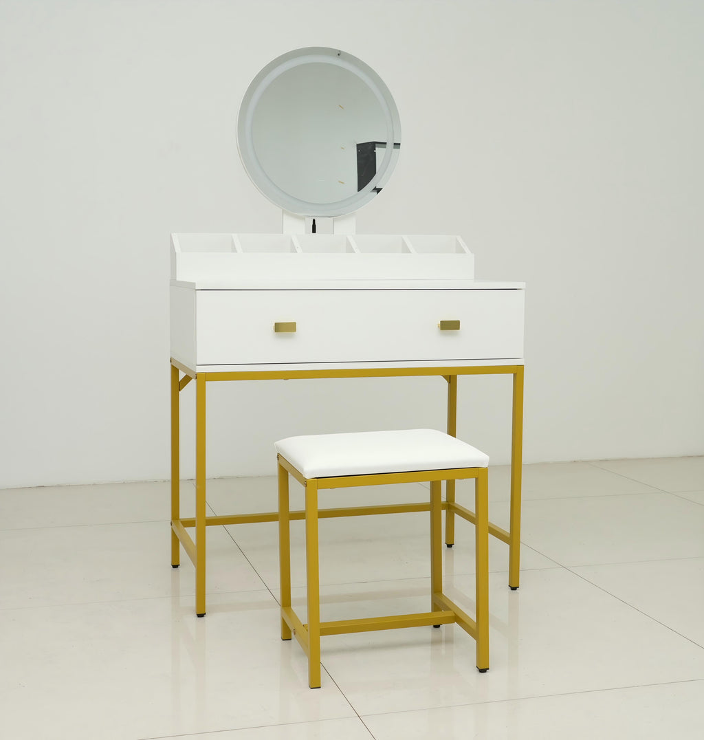 Vanity Set with Mirror and Stool, 31.5-Inch, Ancient White