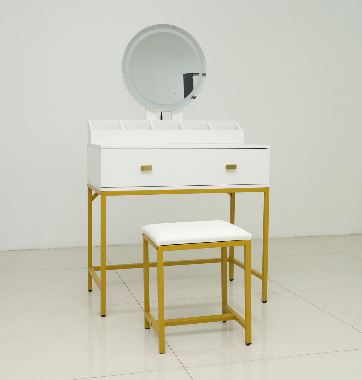 Vanity Set with Mirror and Stool, 31.5-Inch, Ancient White