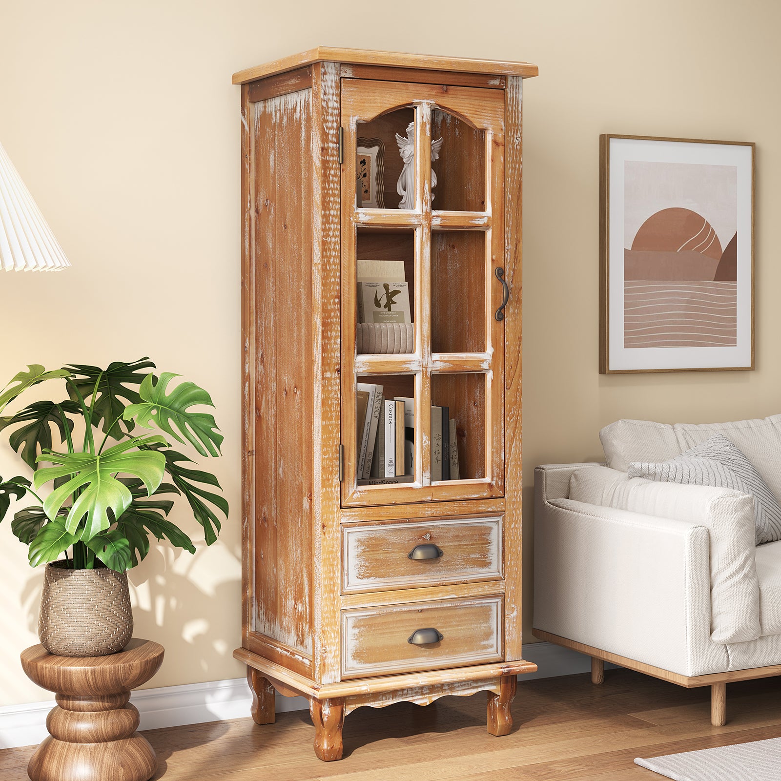 Rustic Wooden Storage Cabinet with Decorative Cutout Door