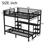 Queen Over Twin XL Metal Bunk Bed with Desk and Shelves