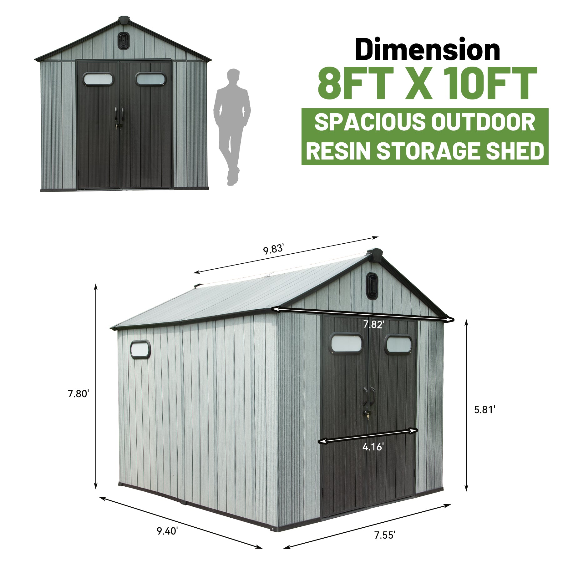 8X10FT Outdoor Resin Storage Shed