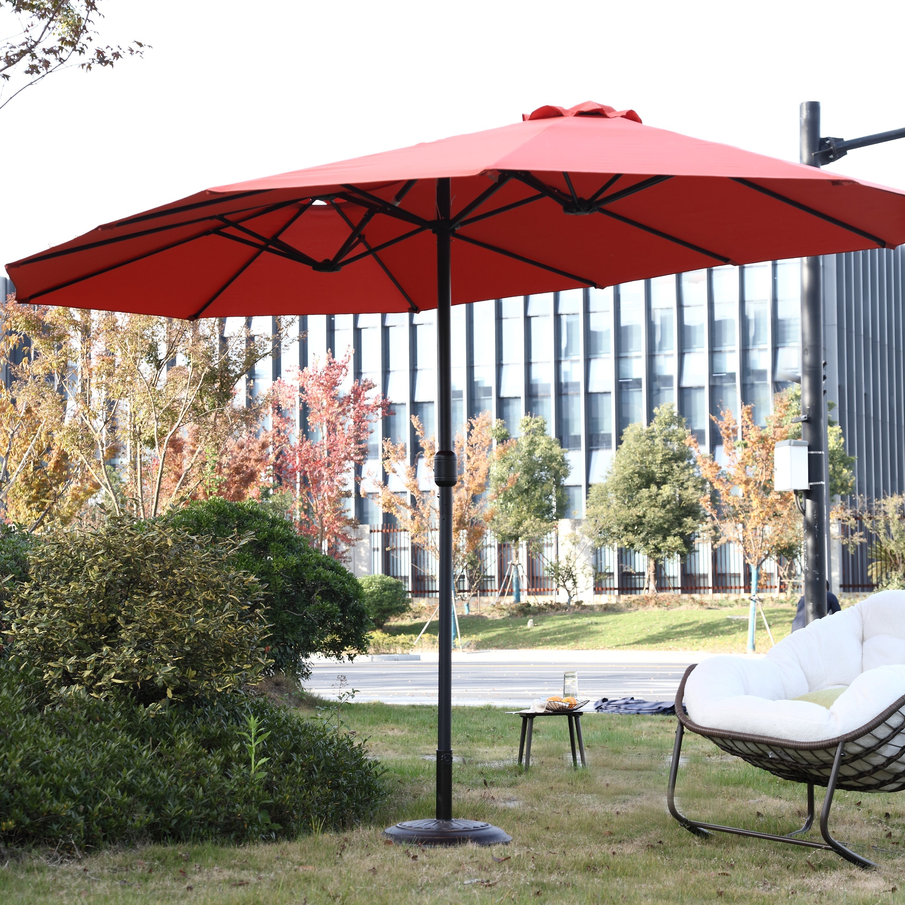 14.8 Ft Double Sided Outdoor Umbrella Rectangular Large with Crank (Orange)