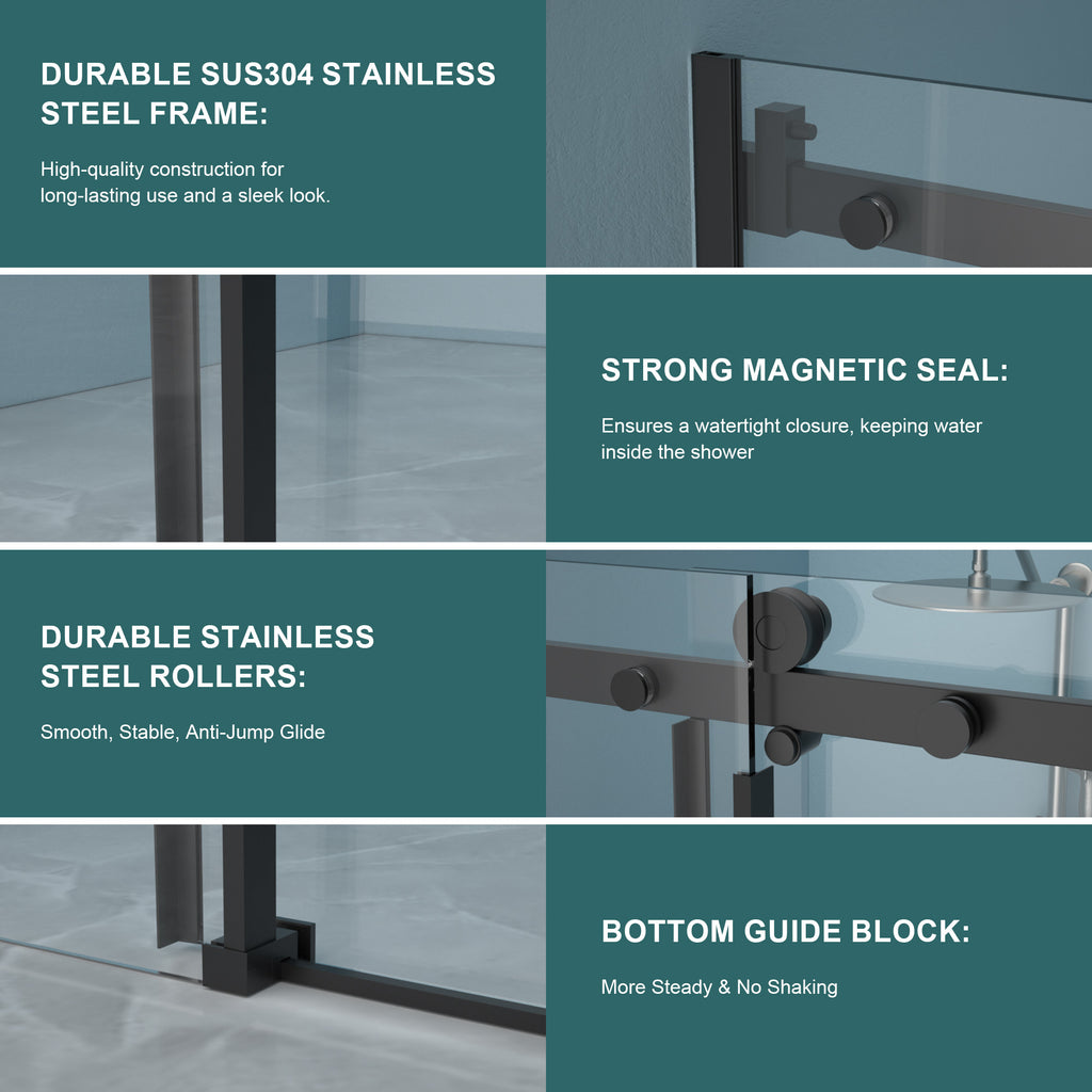 48"W x 76"H Single-Slide Shower Door - 8mm Tempered Glass