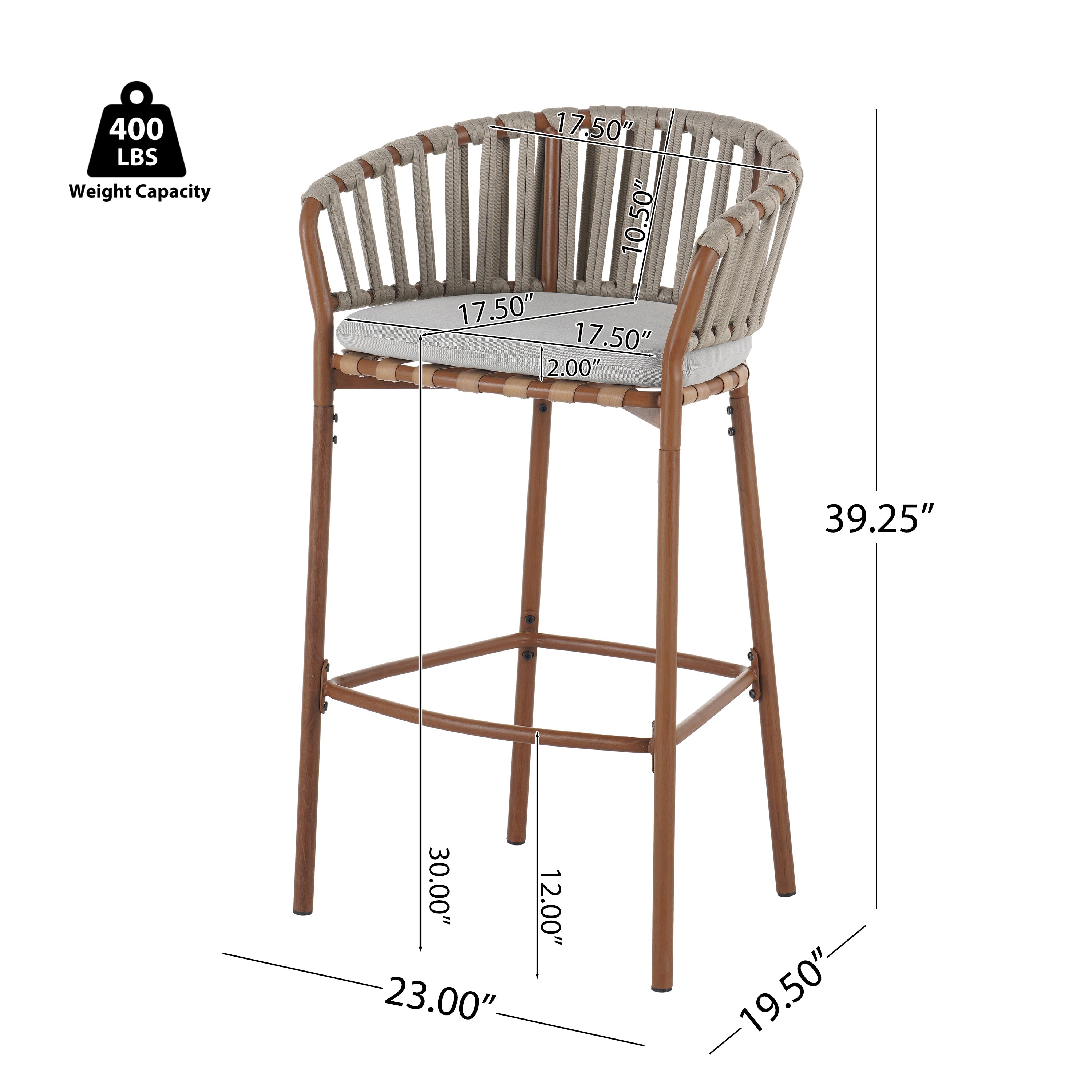 Lodi Outdoor Metal Rope Barstool Set of 2