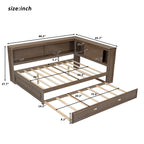 Full Size Wood Daybed with Storage Shelves, USB, LED, and Trundle
